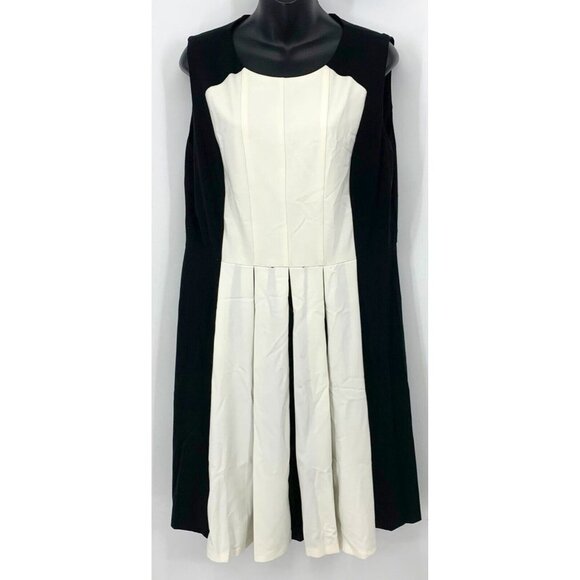 Calvin Klein Dress Size 16 Black White Color Block Pleated Sleeveless Women New - Picture 1 of 7